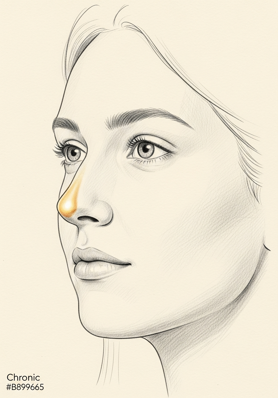 Editorial pencil-sketch portrait — clinical evaluation of chronic nasal inflammation