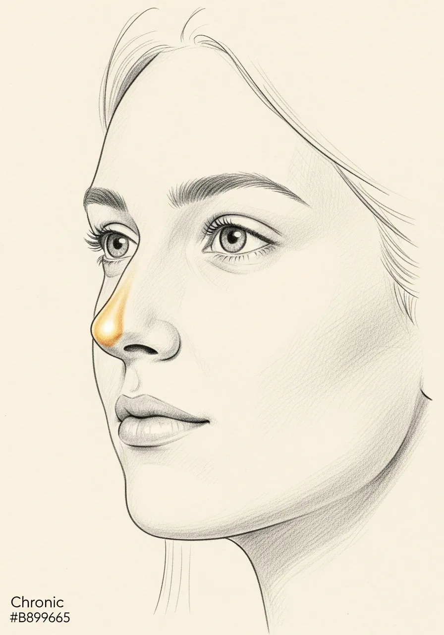Editorial pencil-sketch portrait — clinical evaluation of chronic nasal inflammation