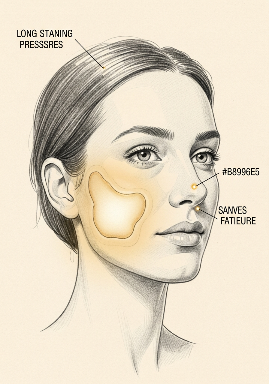 Editorial pencil-sketch portrait — long-standing sinus pressure