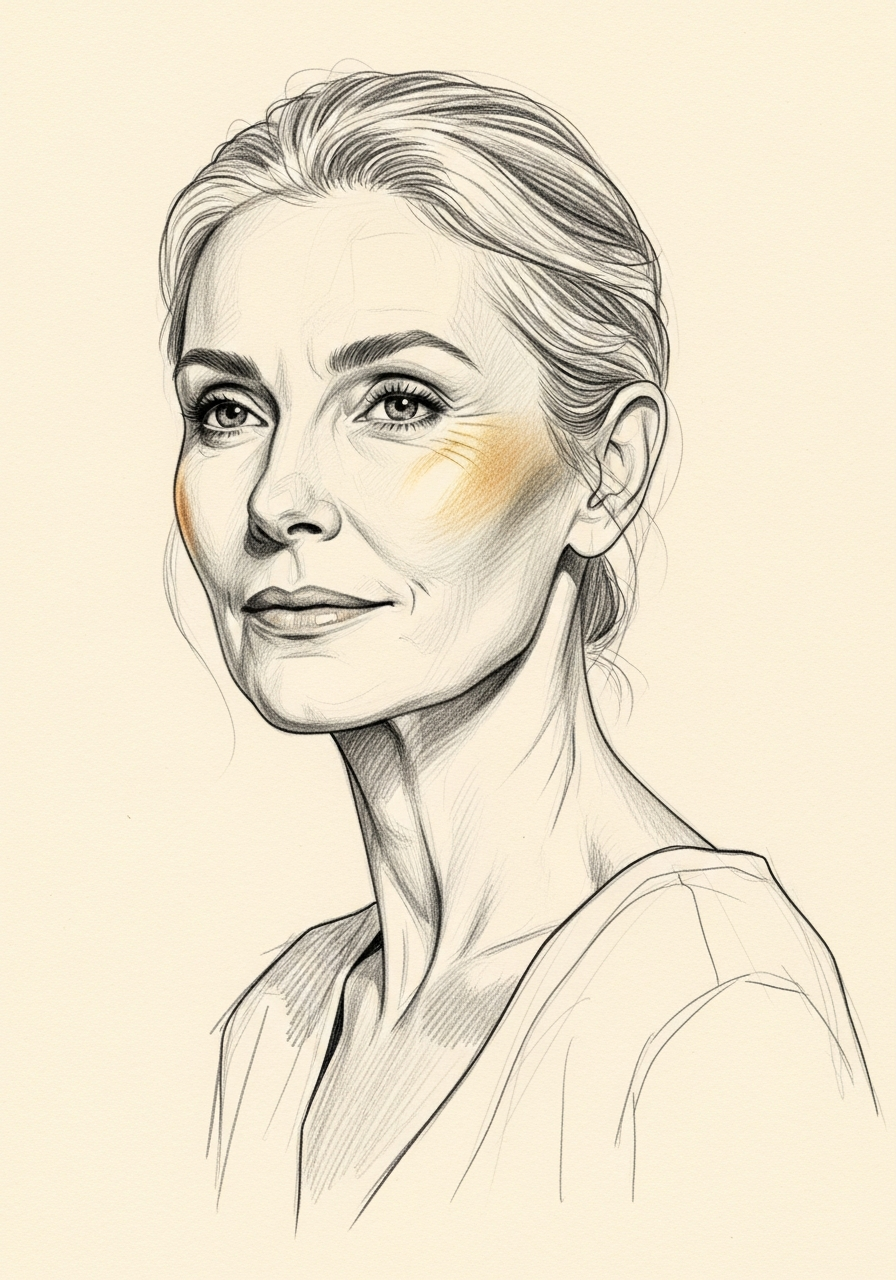 Editorial pencil-sketch portrait — the considered aesthetic of a Mourad NYC facelift