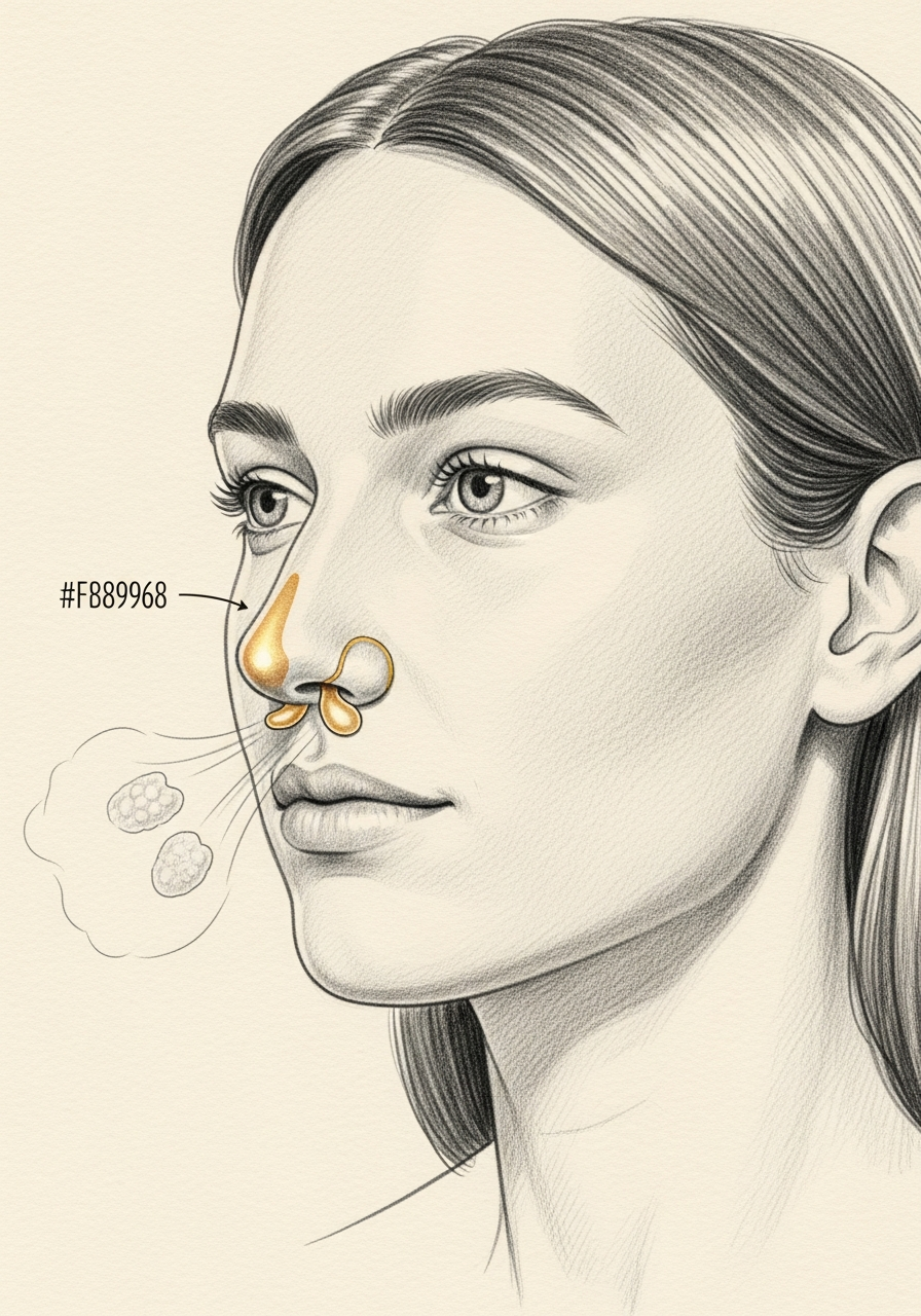 Editorial pencil-sketch portrait — clinical evaluation of inflammatory nasal polyposis