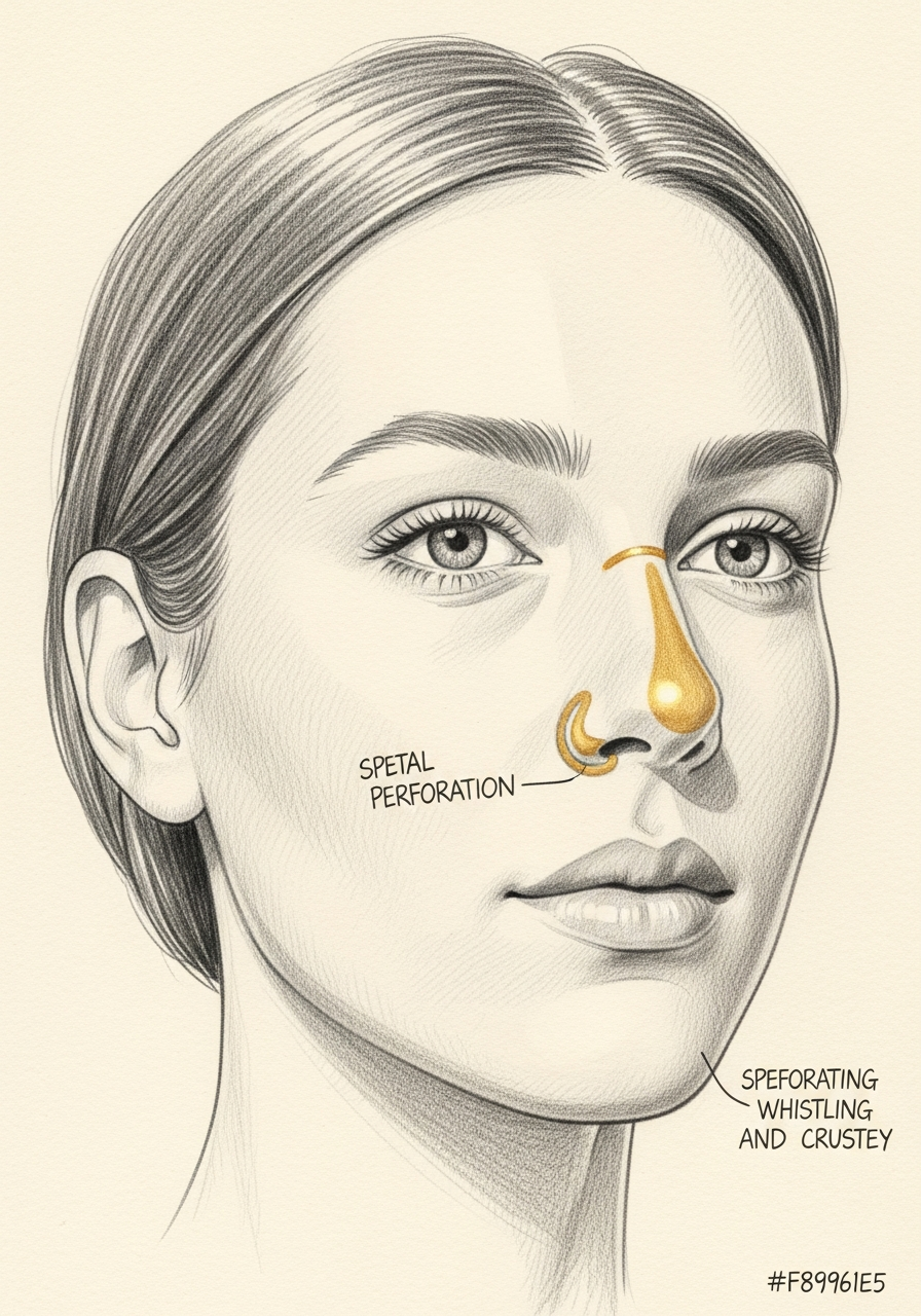 Editorial pencil-sketch portrait — clinical evaluation of nasal septal perforation