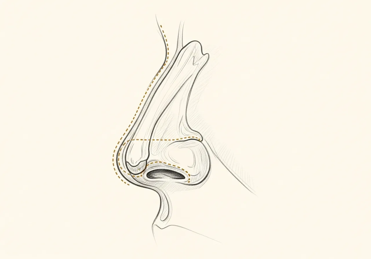 Pencil-sketch profile of a natural, unoperated nose with balanced proportions