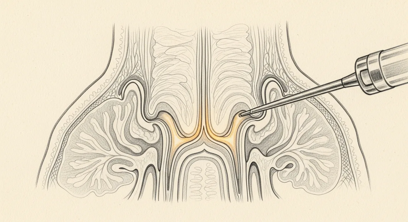 Endoscopic view of the sinus drainage pathway during functional endoscopic sinus surgery.