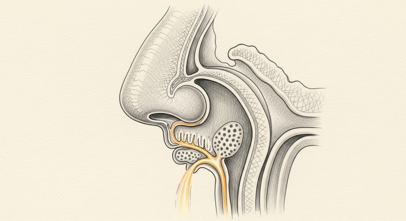 The drainage pathway from the back of the nose toward the throat.