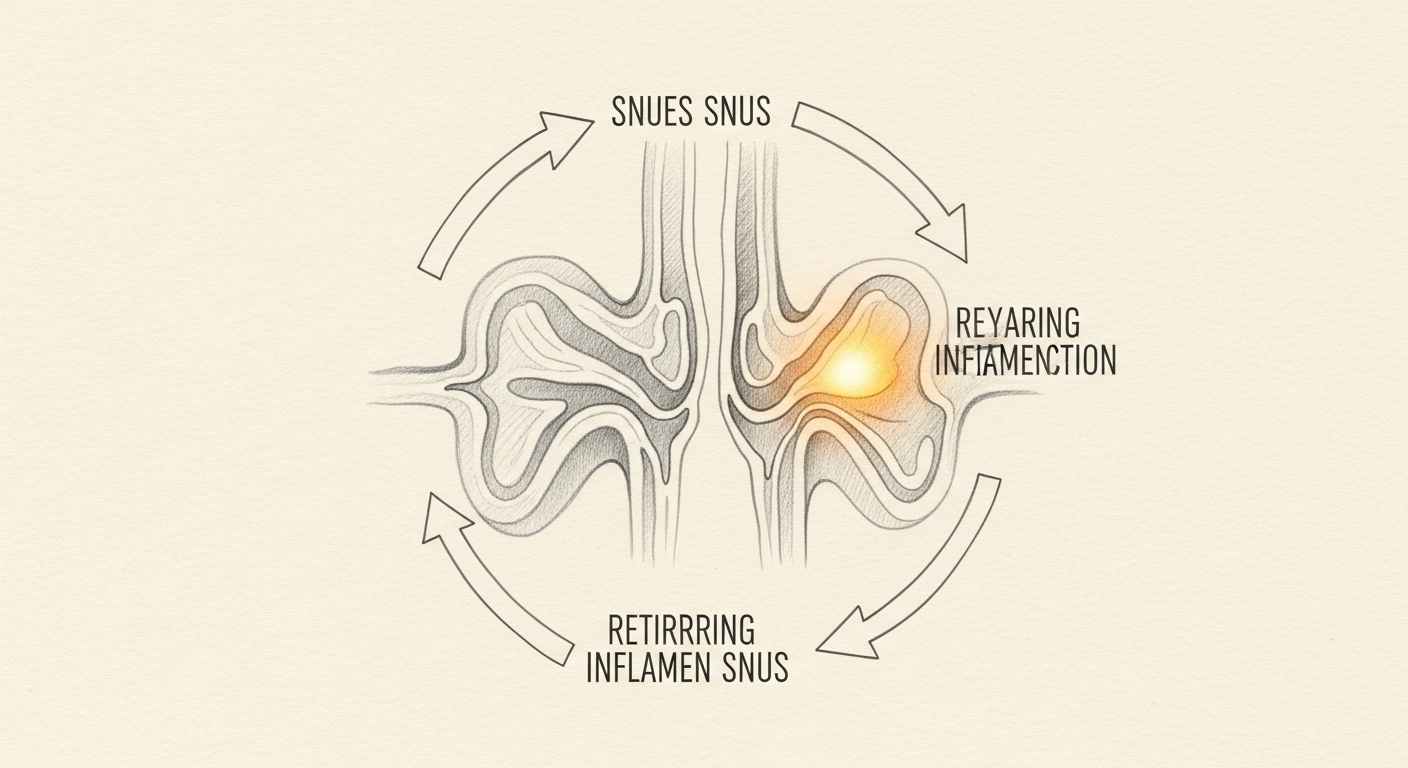 The repeating cycle of sinus inflammation, partial clearing, and renewed infection.
