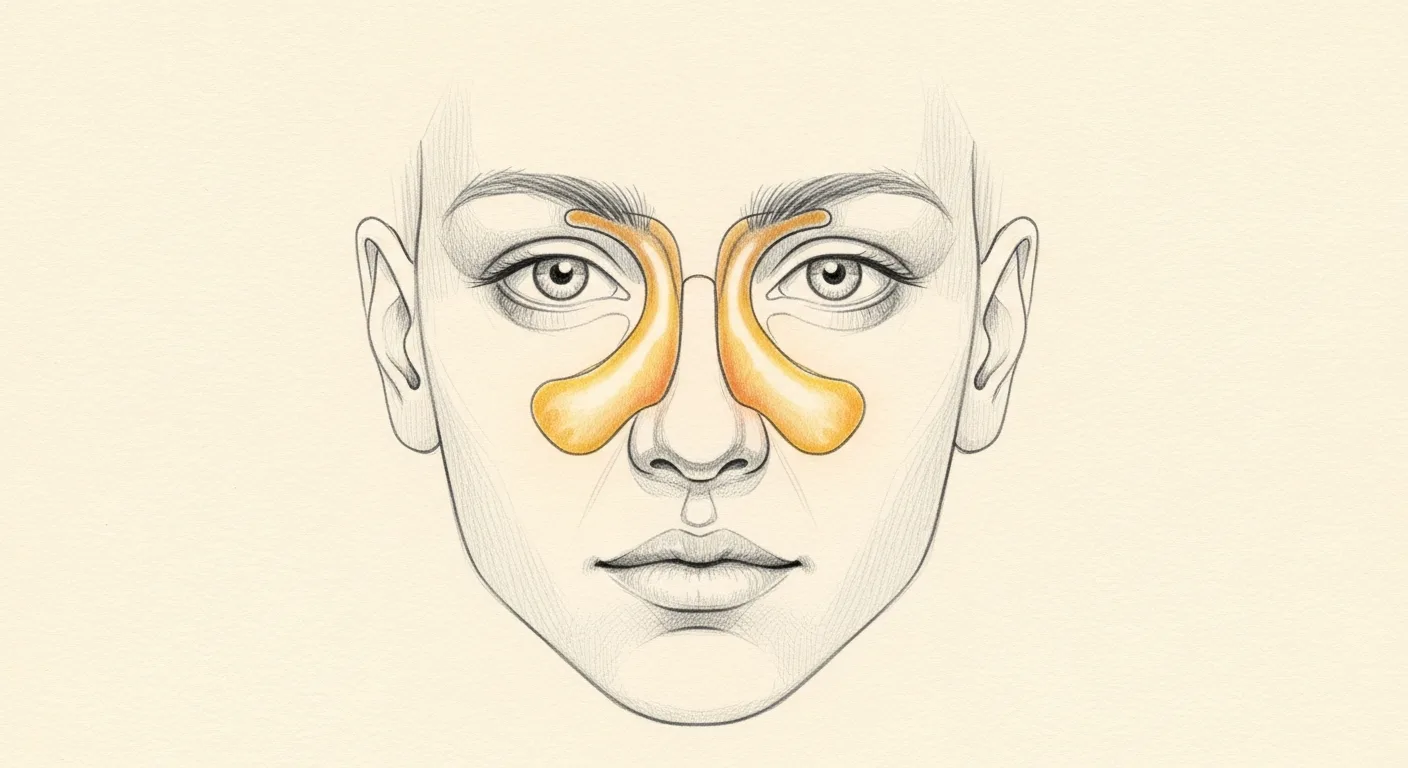 The frontal, ethmoid, and maxillary sinus regions where facial pressure is often felt.