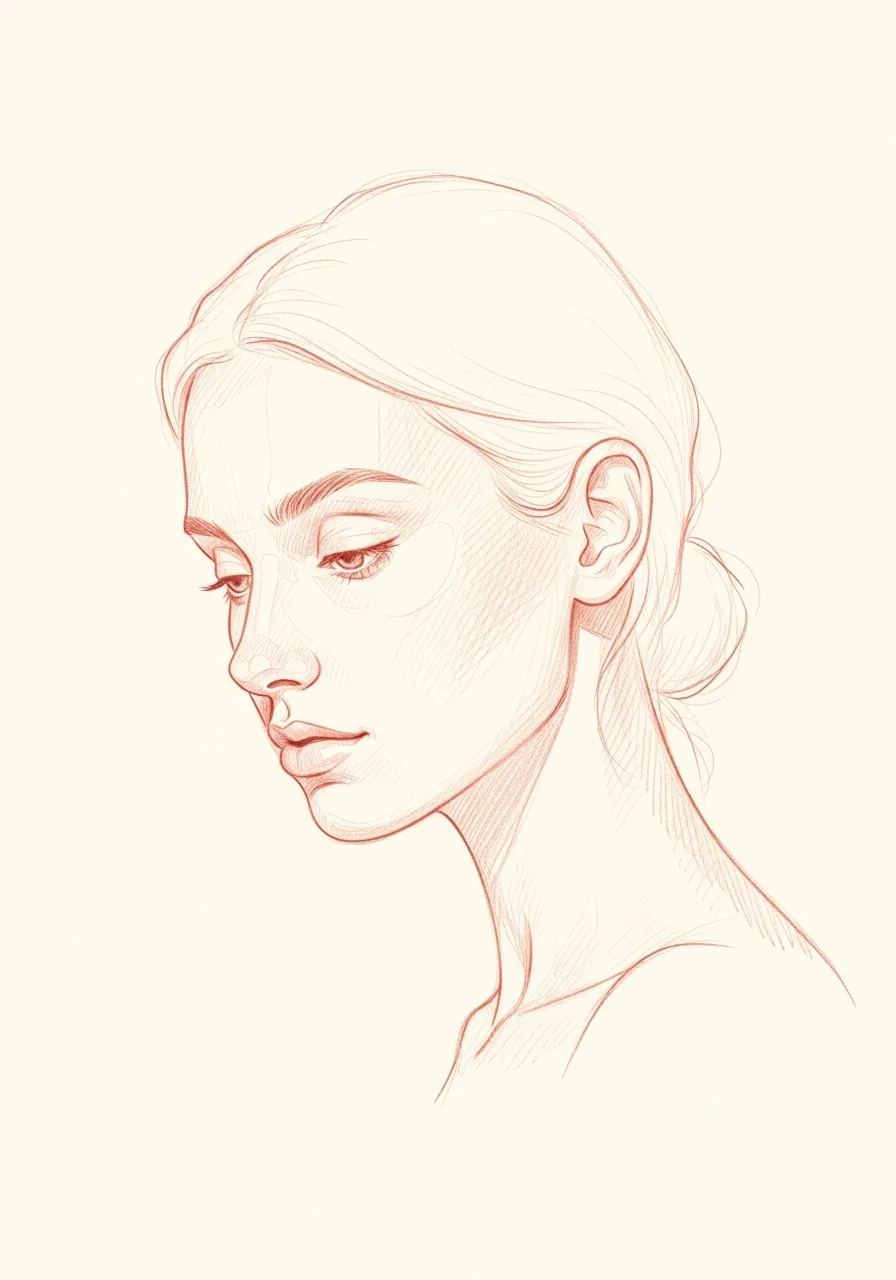 Pencil sketch portrait — settled and well, after the right treatment plan